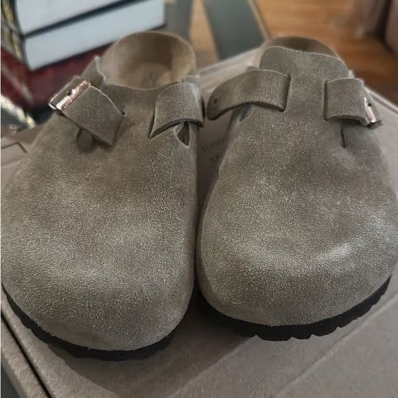 Birkenstock Suede Mules in Olive - Picture 1 of 3